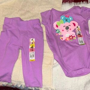 NWT 3-6 months girl outfit with pants short sleeve onesie. Koala pink blue green